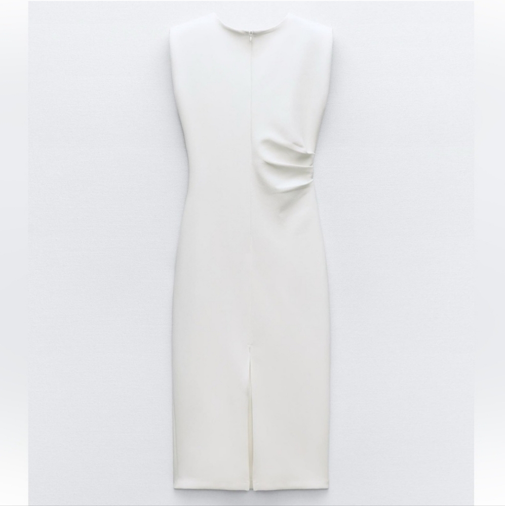 NWT Zara Crepe Shoulder Pad Midi Dress, Size L - Picture 10 of 11